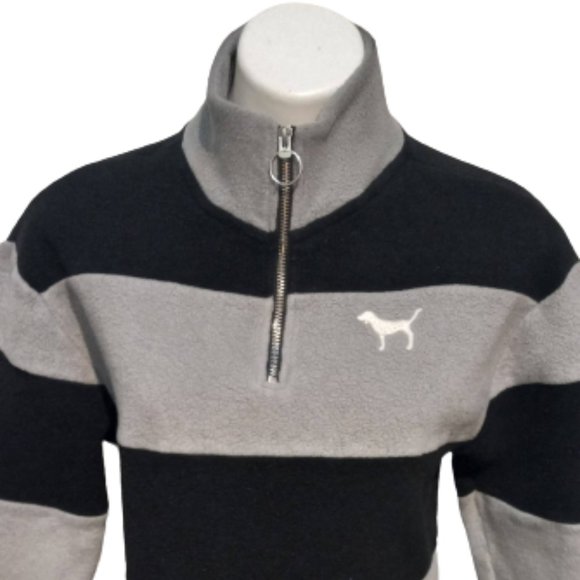 Victoria Secret PINK XS Fleece Stripe Pullover Quarter Zip Jacket - Picture 1 of 9